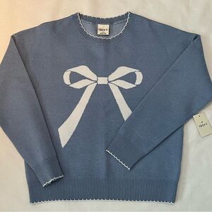 Nikka K Blue Sweater & White Bow Design NWT